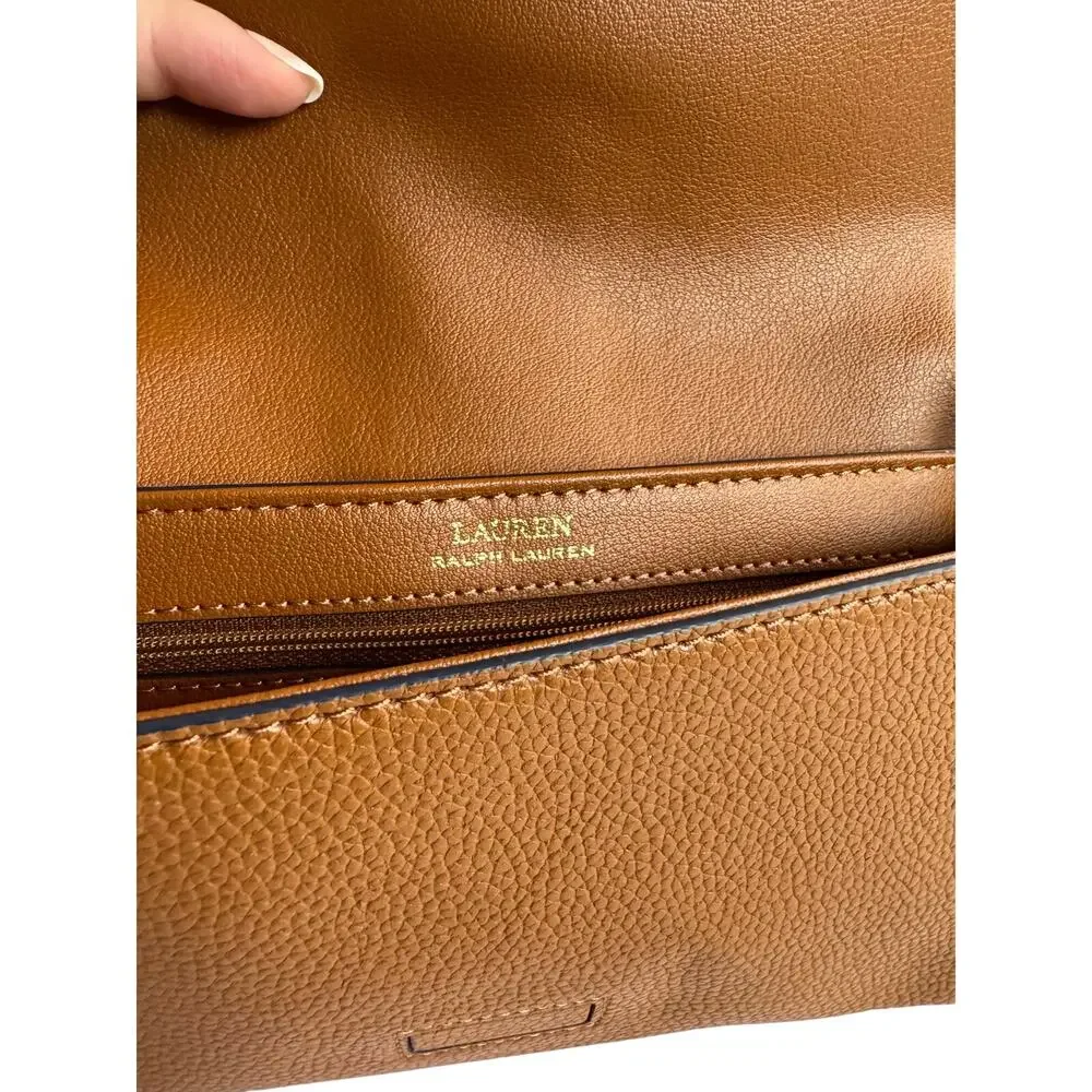 Lauren Ralph Lauren Spencer Leather Shoulder Bag Brown Gold LRL SAMPLE - Picture 8 of 16